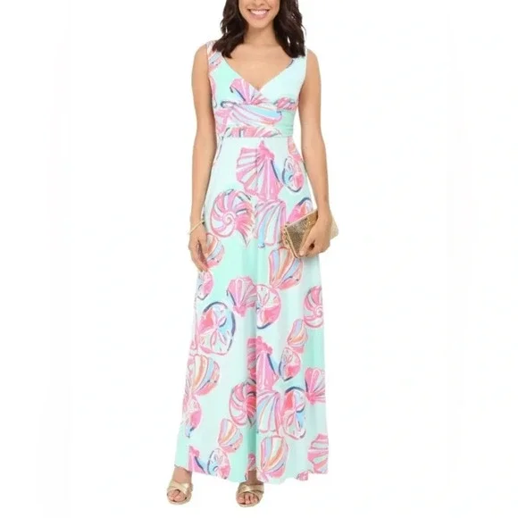 Lilly Pulitzer Sloane Maxi Dress Minty Fresh On The Rocks Seashell Size XXS - Picture 7 of 9